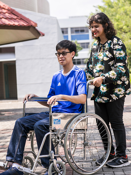 Besides dementia training, students also learnt how to safely move and transfer seniors on a wheelchair.