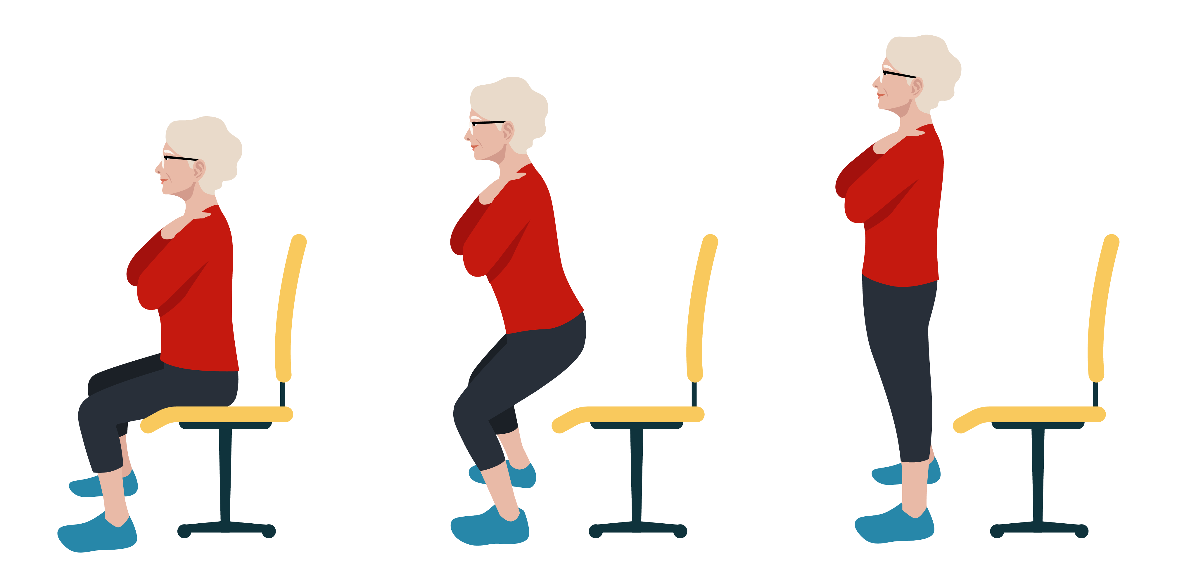 The Sit-to-stand movement is beneficial to improve balance and leg muscle strength.