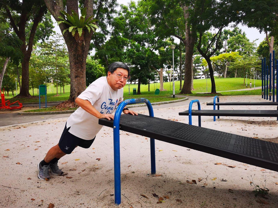 62-year-old Vincent Tan frequents Bishan Park to exercise